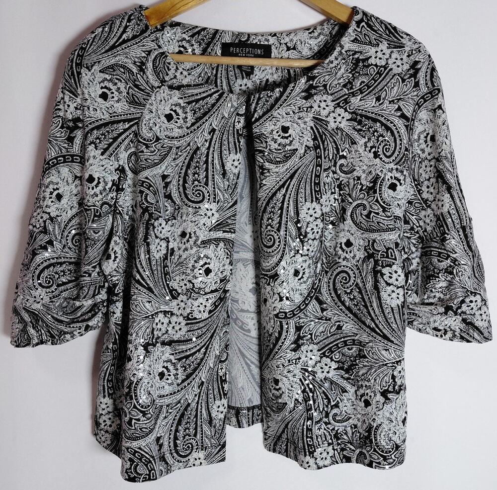 PERCEPTIONS NEW YORK Paisley Print Jacket Knit Women Size 12